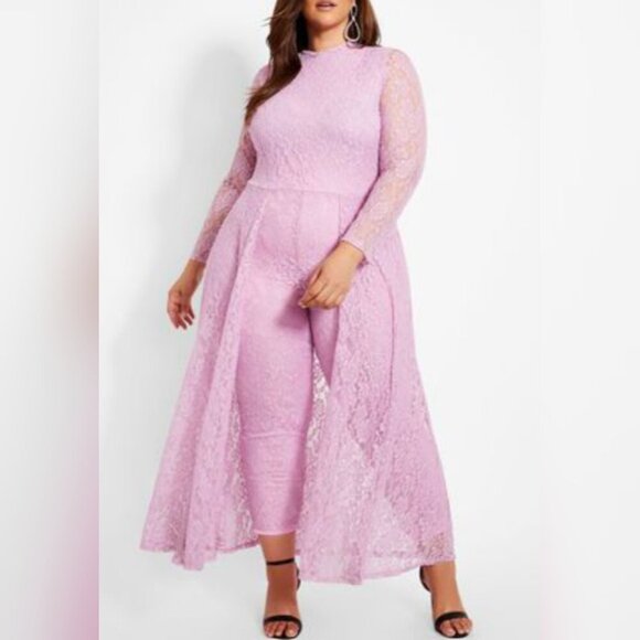 Elegant Lace Jumpsuit With Skirt Overlay - Picture 1 of 3